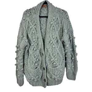 POL Size M Cable Knit Bobble Chunky‎ Cardigan Sweater Sage Green (J634)